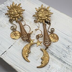ANTIQUE 1949 Patented Gold Sun and Moon Dangle Earrings